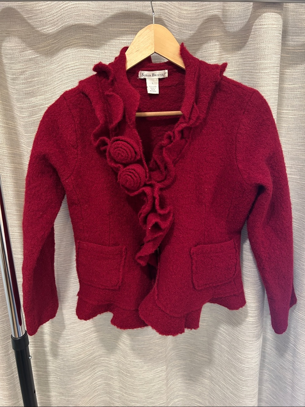 Susan Bristol Girls' Ruffle Front Jacket - Burgundy